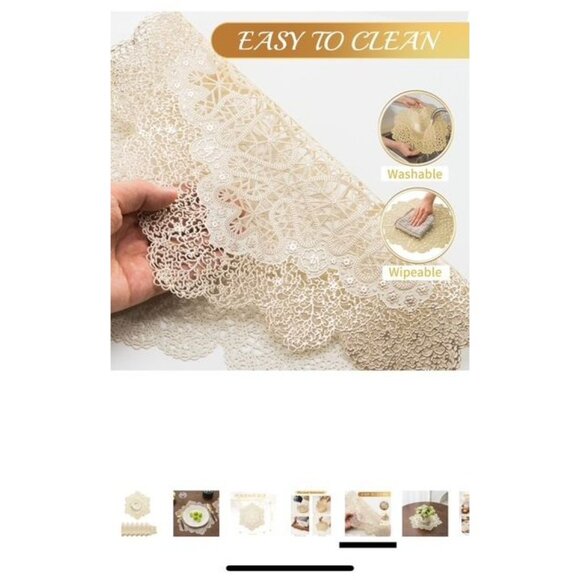BACKTOEDEN Light Gold Round Placemats Set of 6 Washable Wipeable Heat Resistant - Picture 7 of 8
